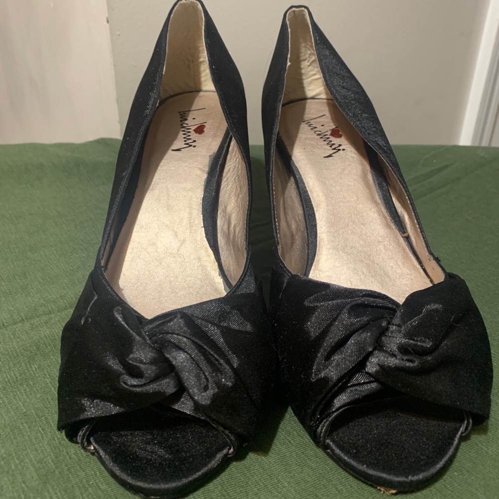 Black satin heels